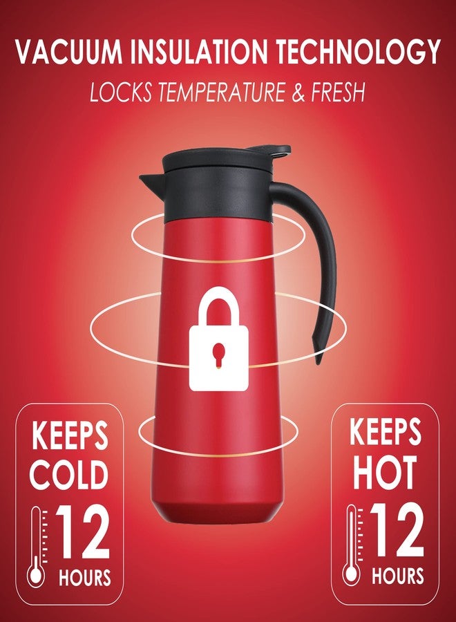 Mockery Stainless Steel Double Wall Thermal Coffee Carafe with Handle, Thermal Jug for Hot & Cool Drinks, Vacuum Insulated Jug, for Coffee Milk Tea Beverages Coffee Pot Home Office (800ML, Red) - Image 4